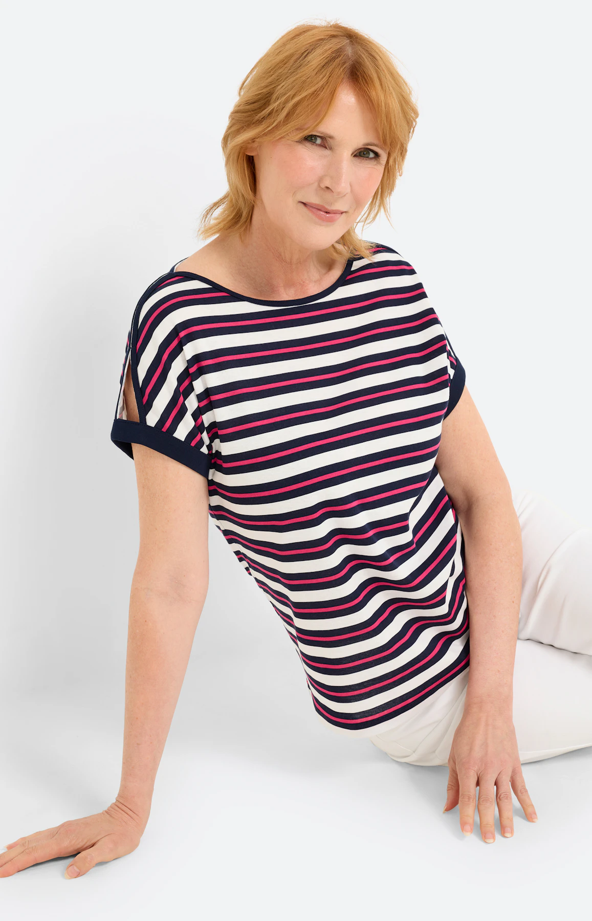 T-shirt met split in de mouwen, wit