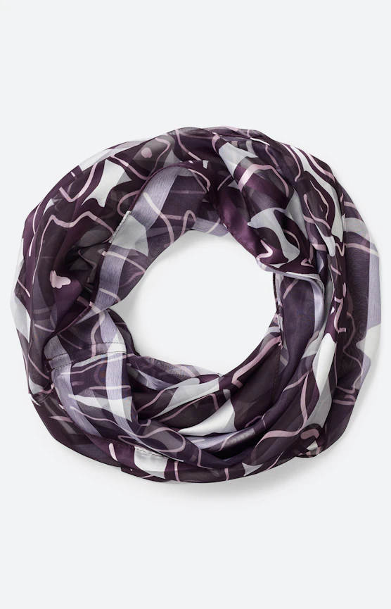 Colsjaal met print all-over, aubergine