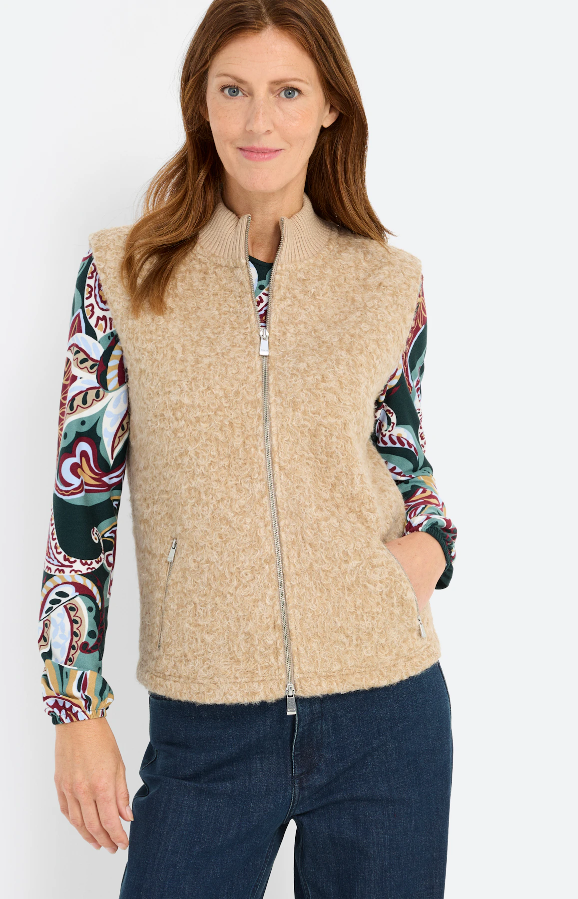 Sweatvest met een opstaande kraag, beige