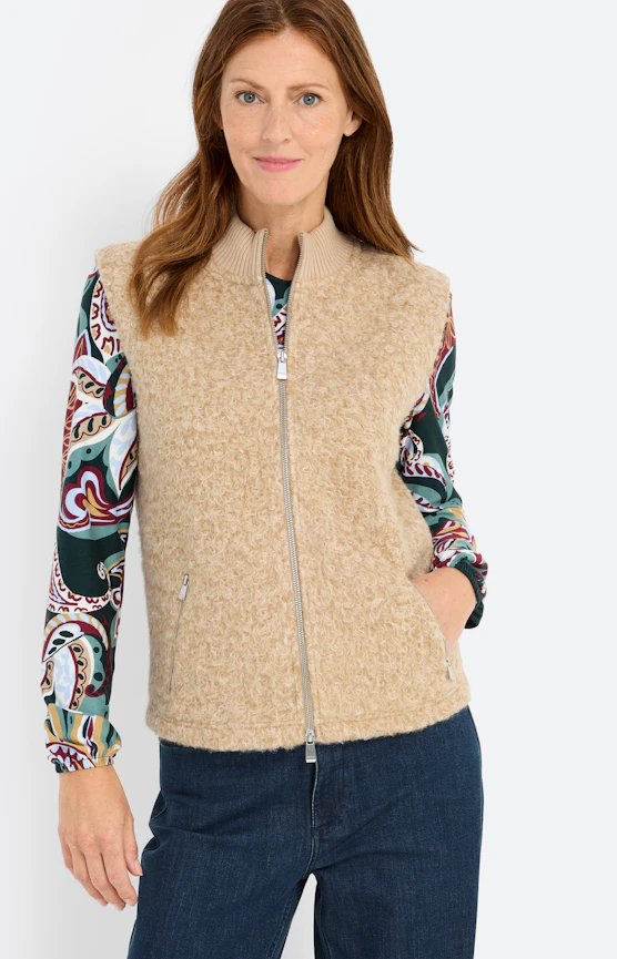 Sweatweste mit Stehkragen, beige