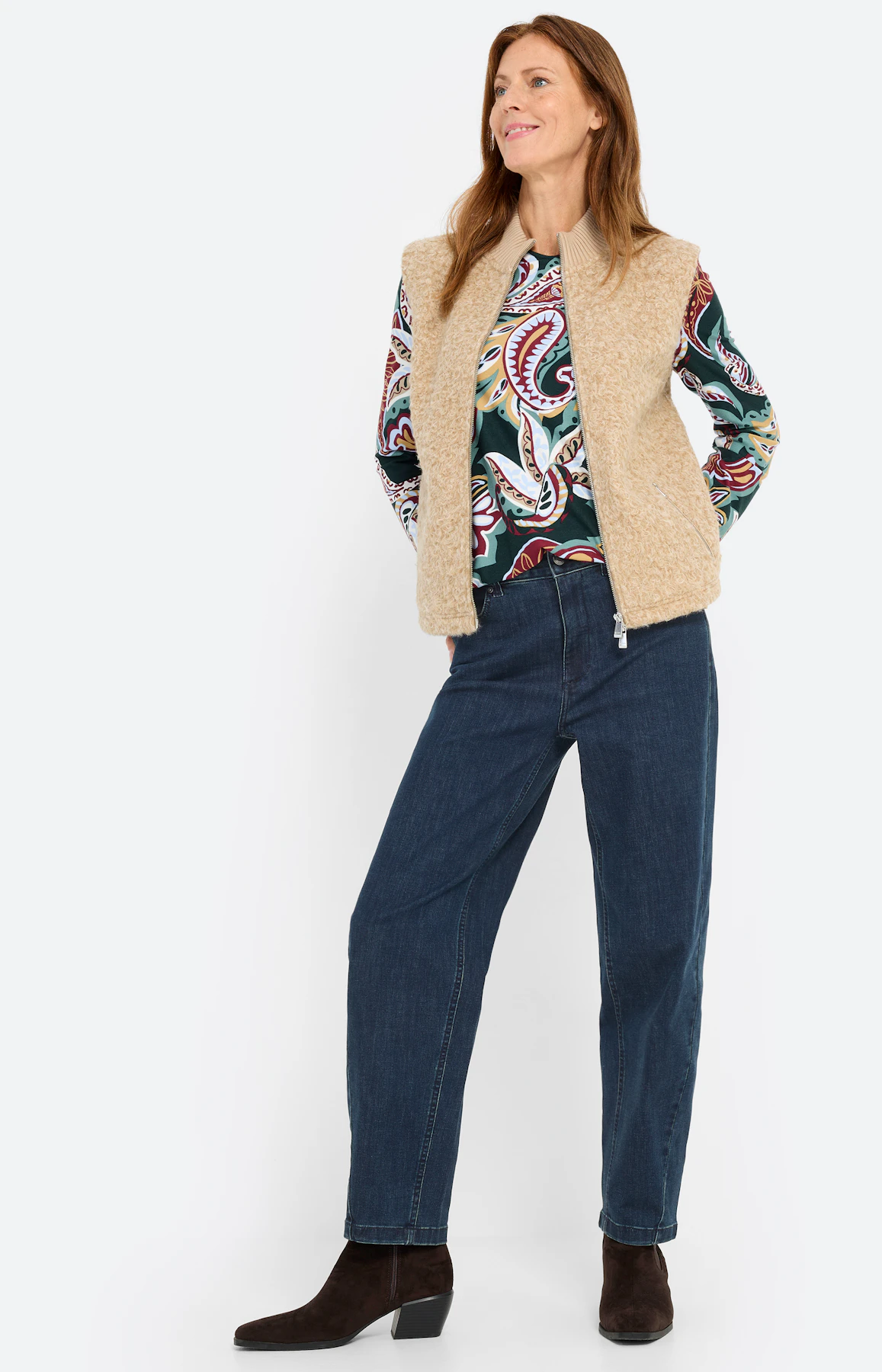 Sweatvest met een opstaande kraag, beige