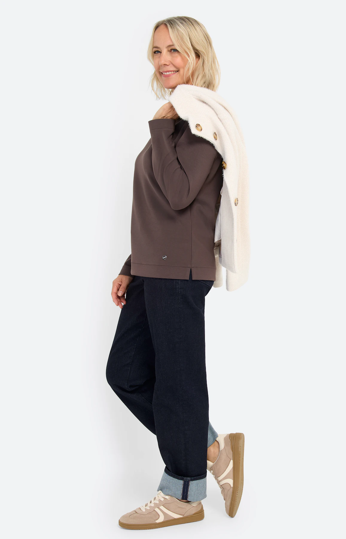 Sweatshirt met wijde kraag, taupe