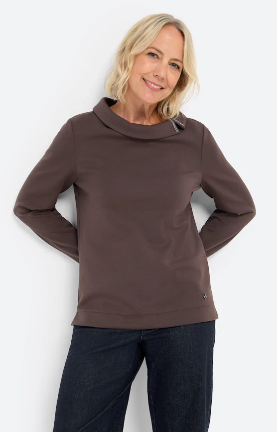 Sweatshirt mit weitem Kragen, taupe