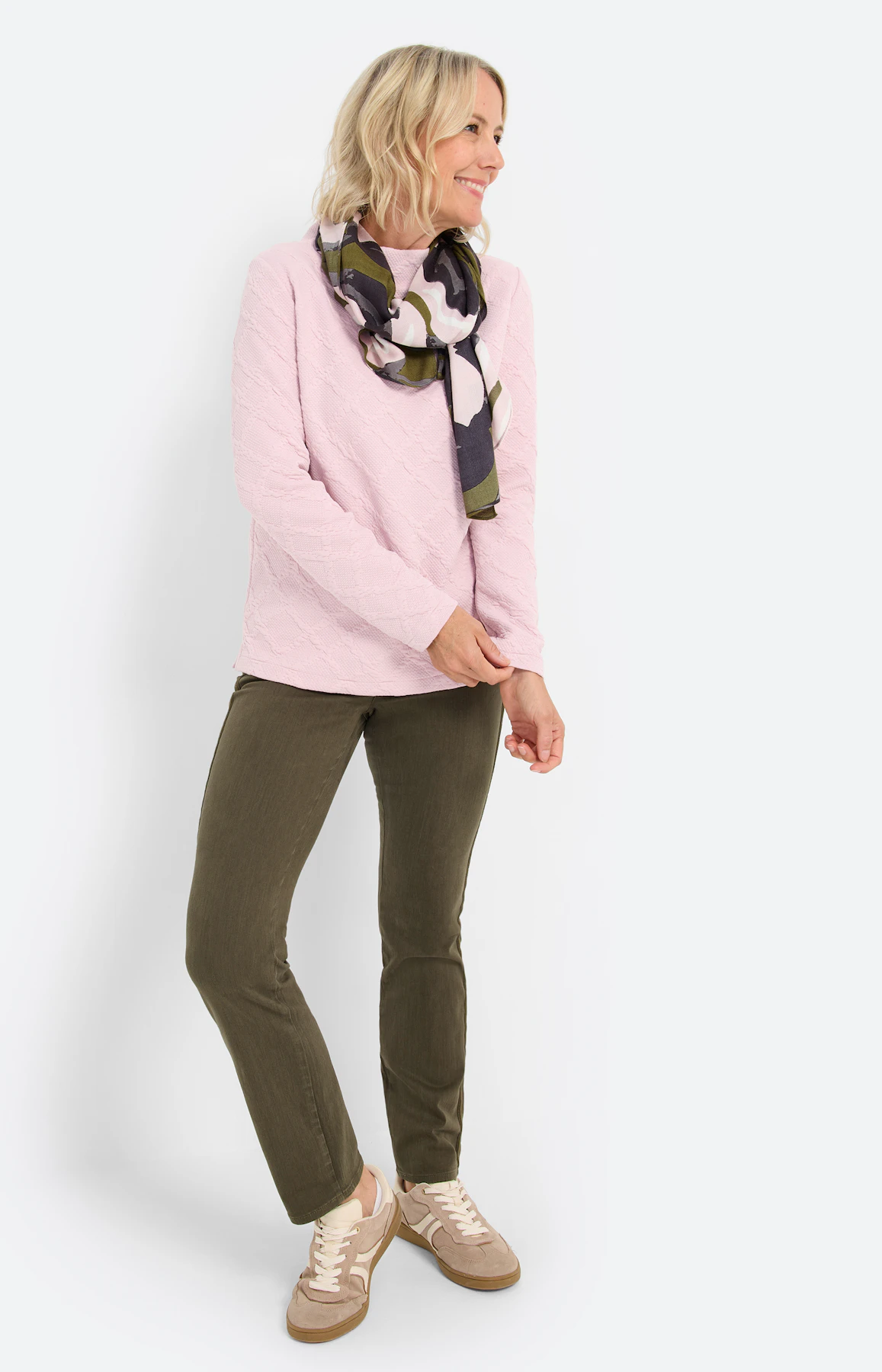 Sweatshirt mit Karo-Struktur, rosé