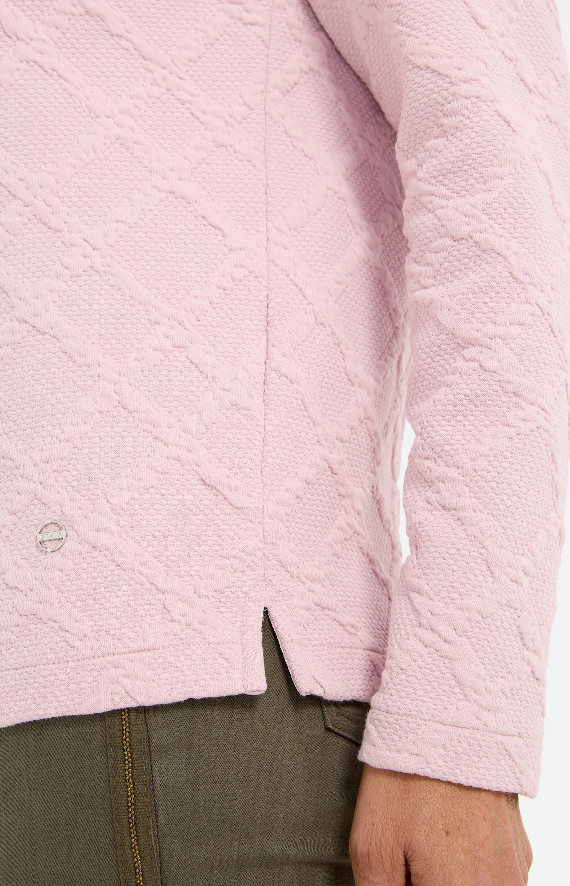 Sweatshirt mit Karo-Struktur, rosé