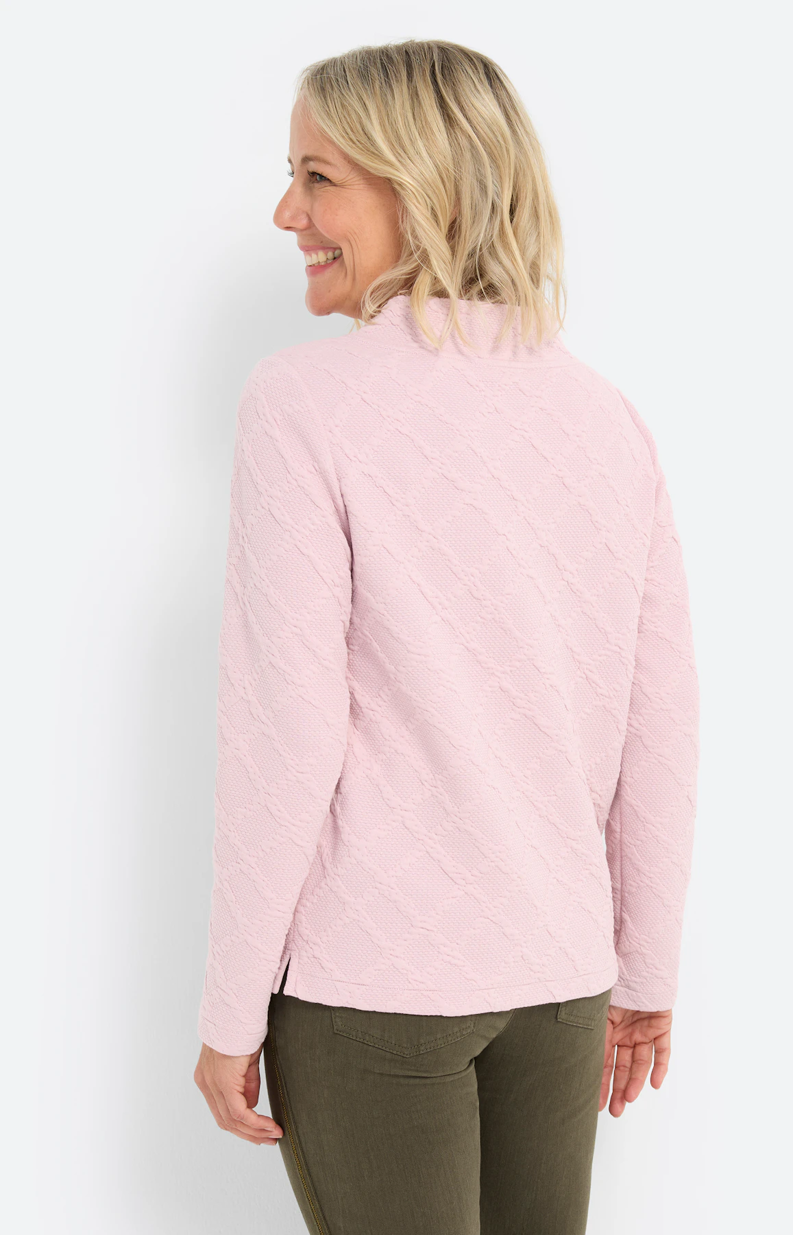 Sweatshirt mit Karo-Struktur, rosé