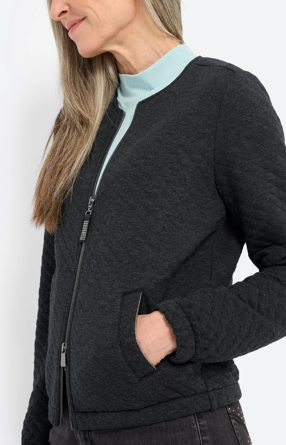 Sweatjacke mit Elastiksäumen, dunkelgrau