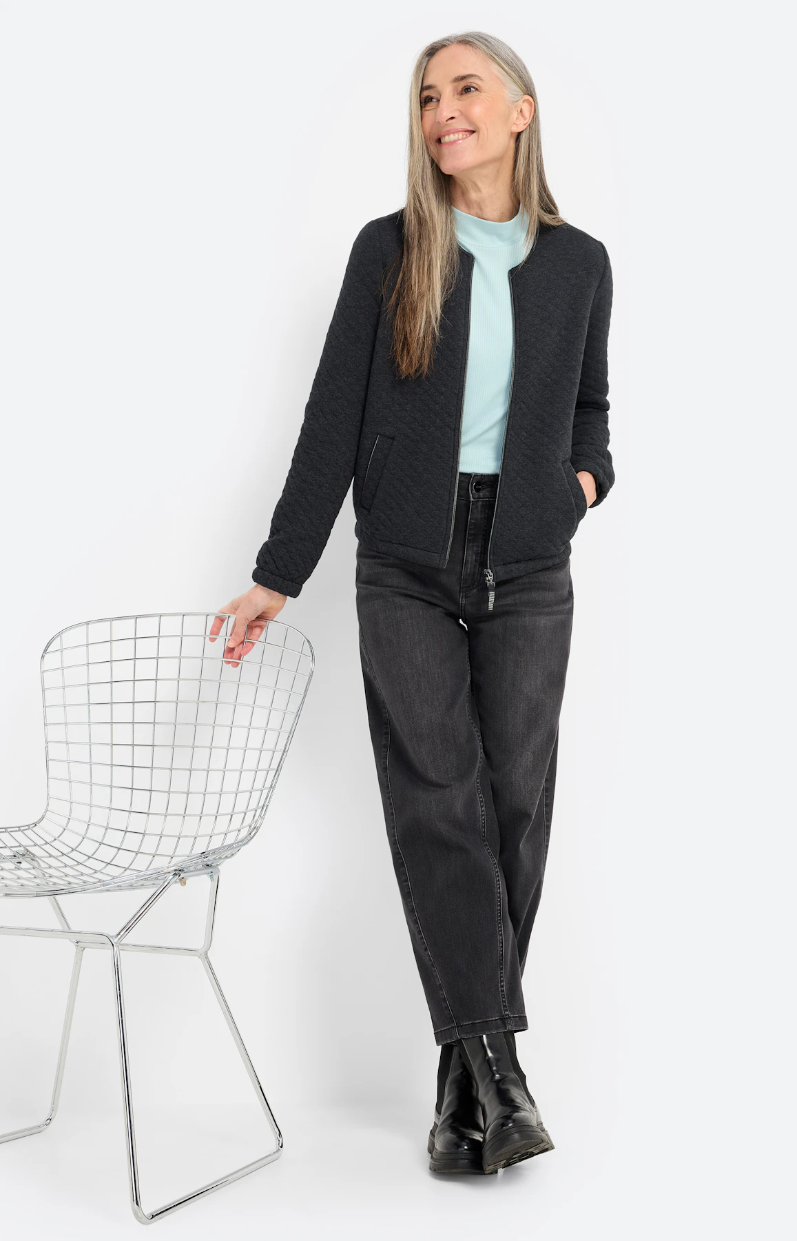 Sweatjacke mit Elastiksäumen, dunkelgrau