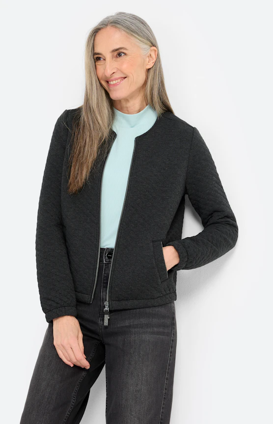 Sweatjacke mit Elastiksäumen, dunkelgrau