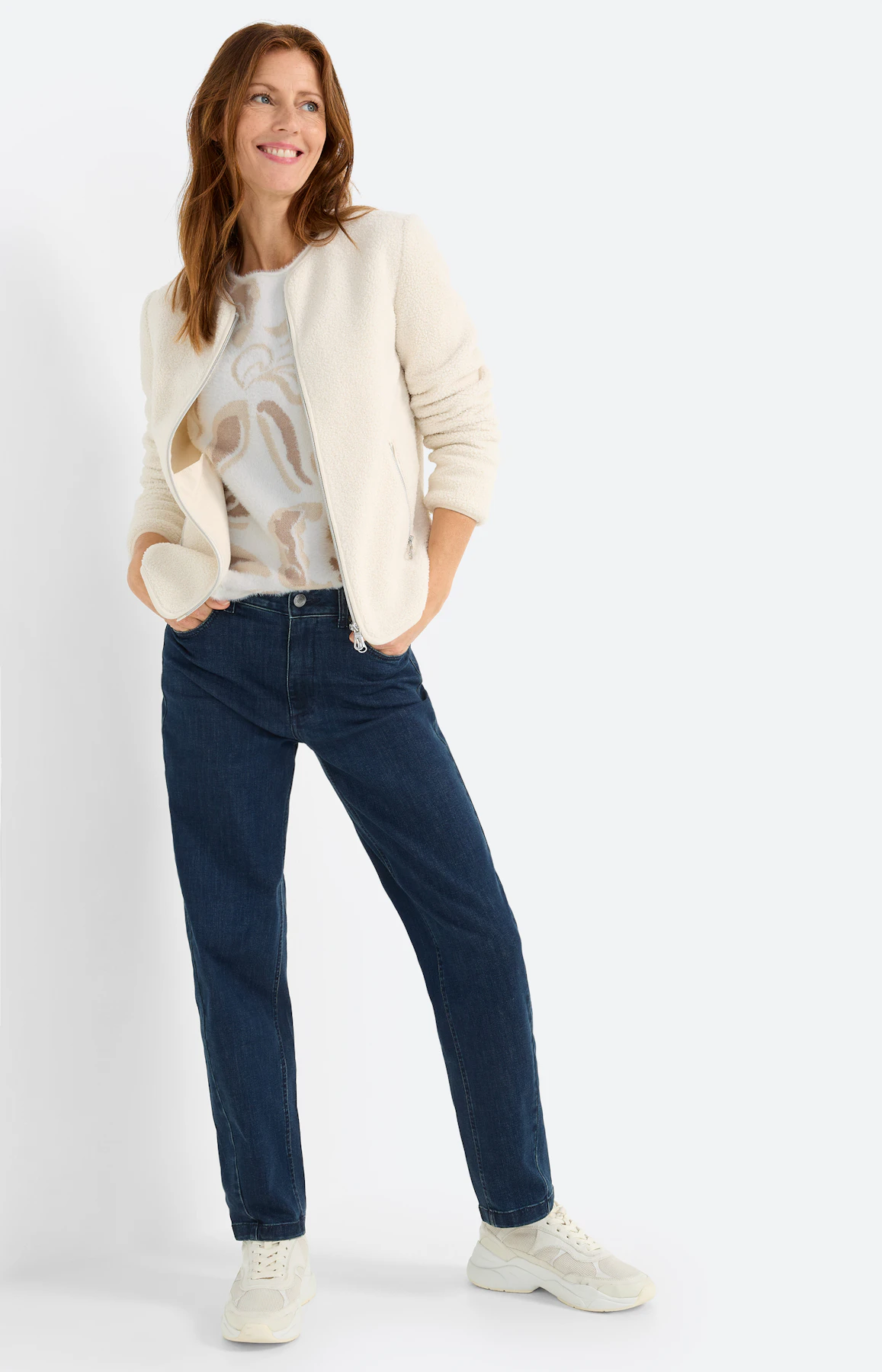 Sweatjacke aus Teddyfell, creme