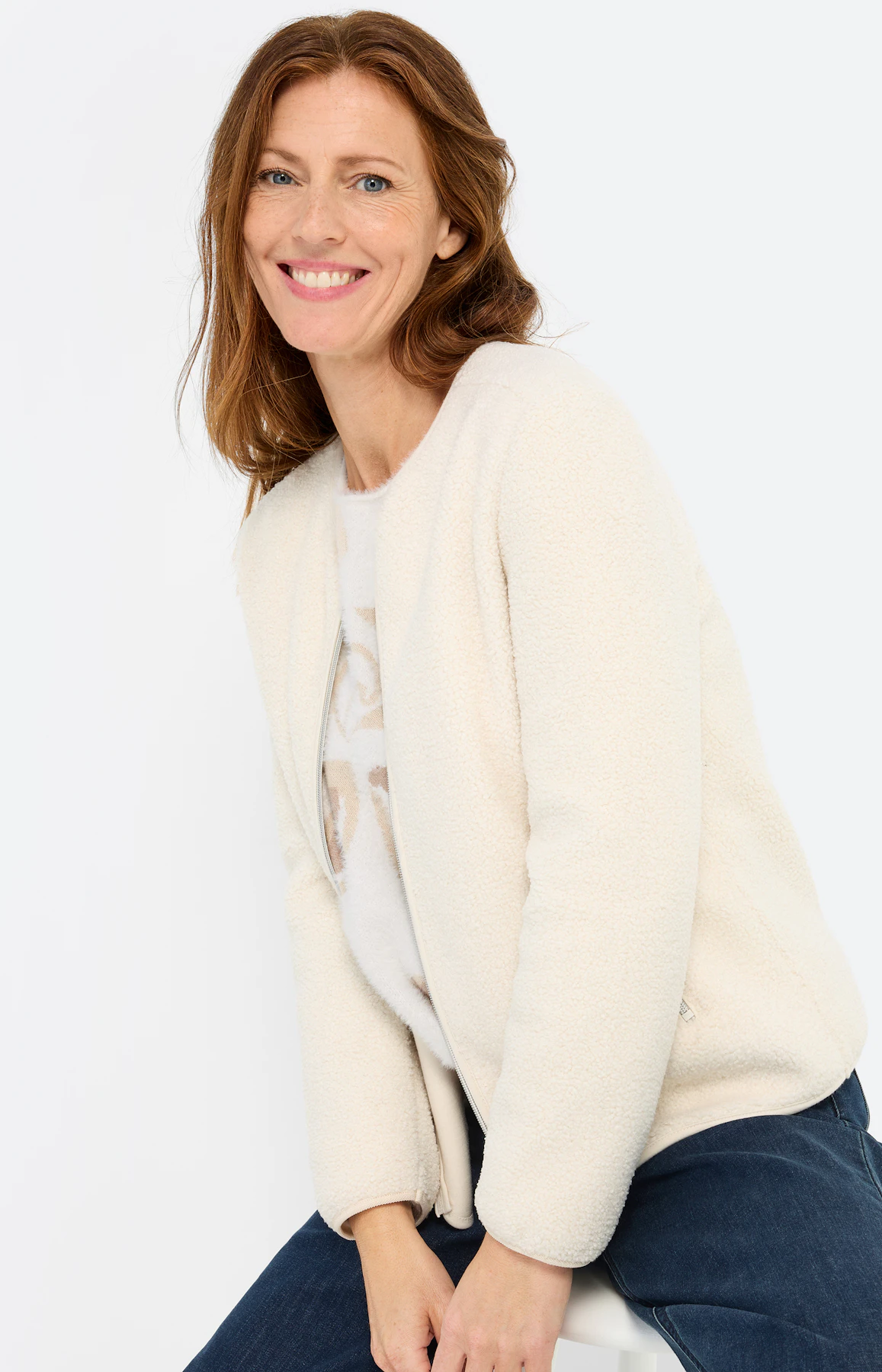 Sweatjacke aus Teddyfell, creme