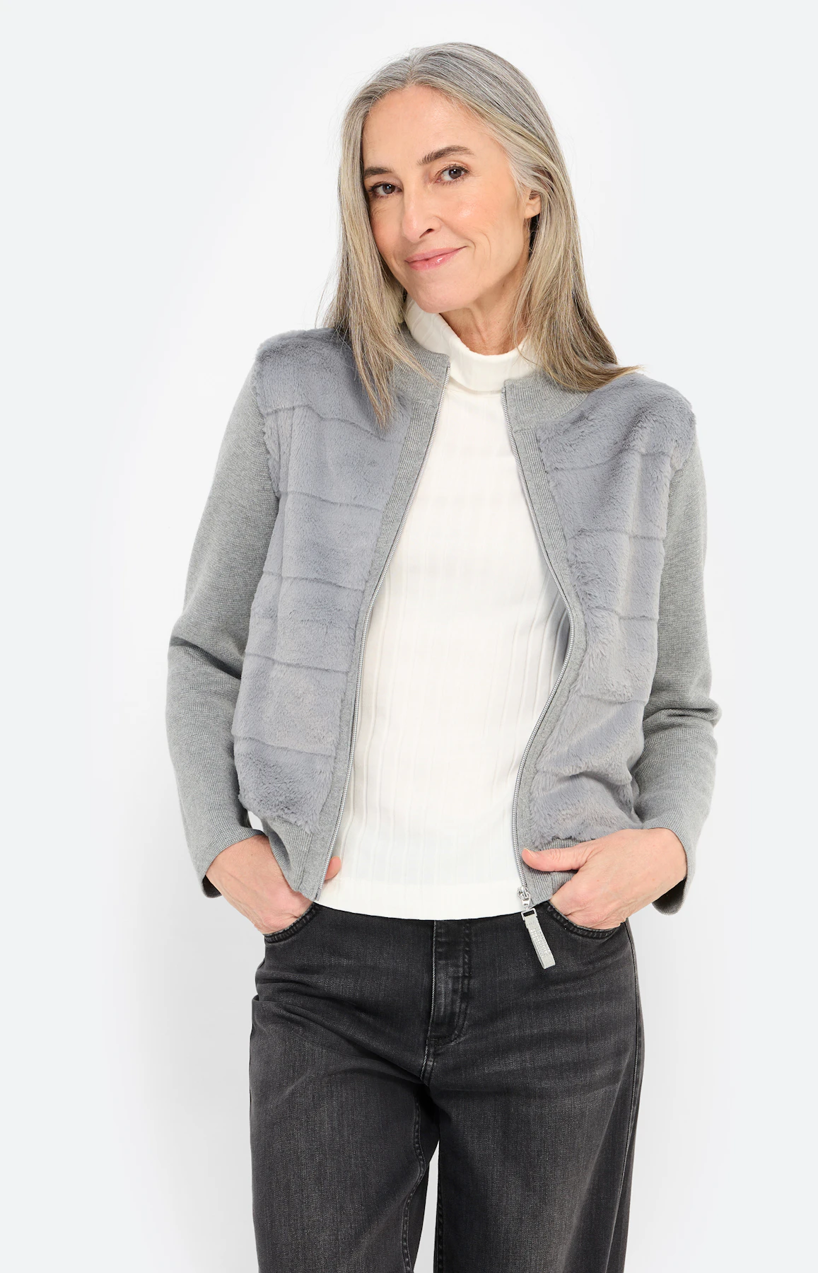 Cardigan in vacht-look, grijs