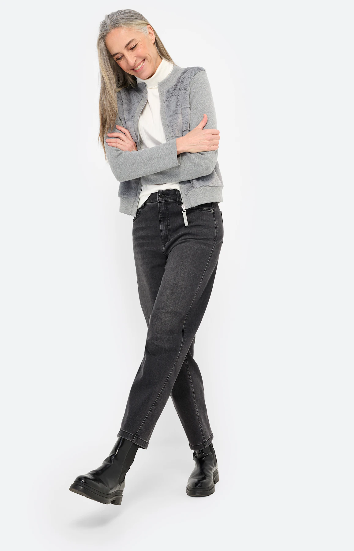 Cardigan in vacht-look, grijs