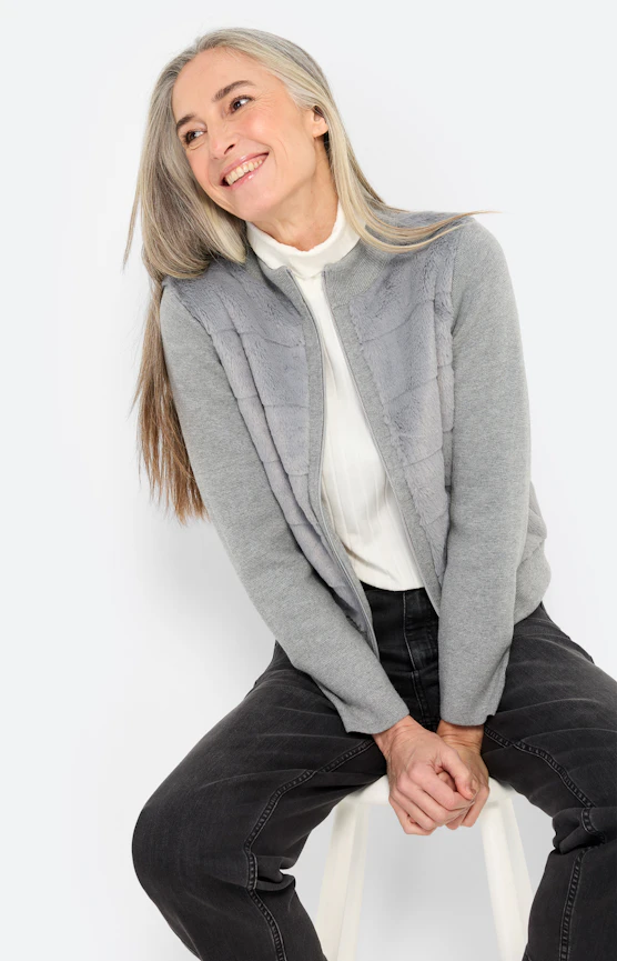 Cardigan in vacht-look, grijs