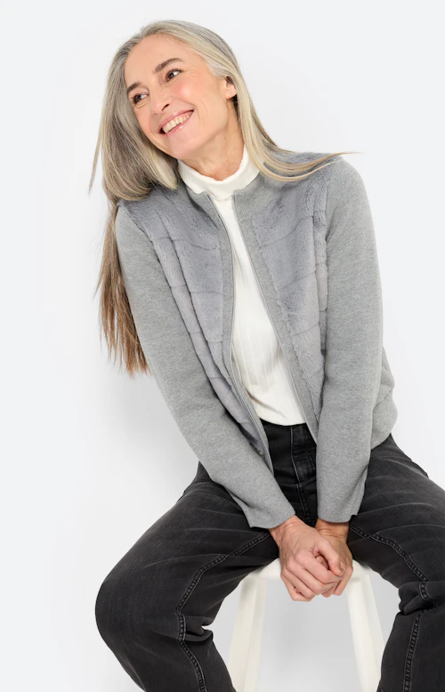 Cardigan in vacht-look, grijs