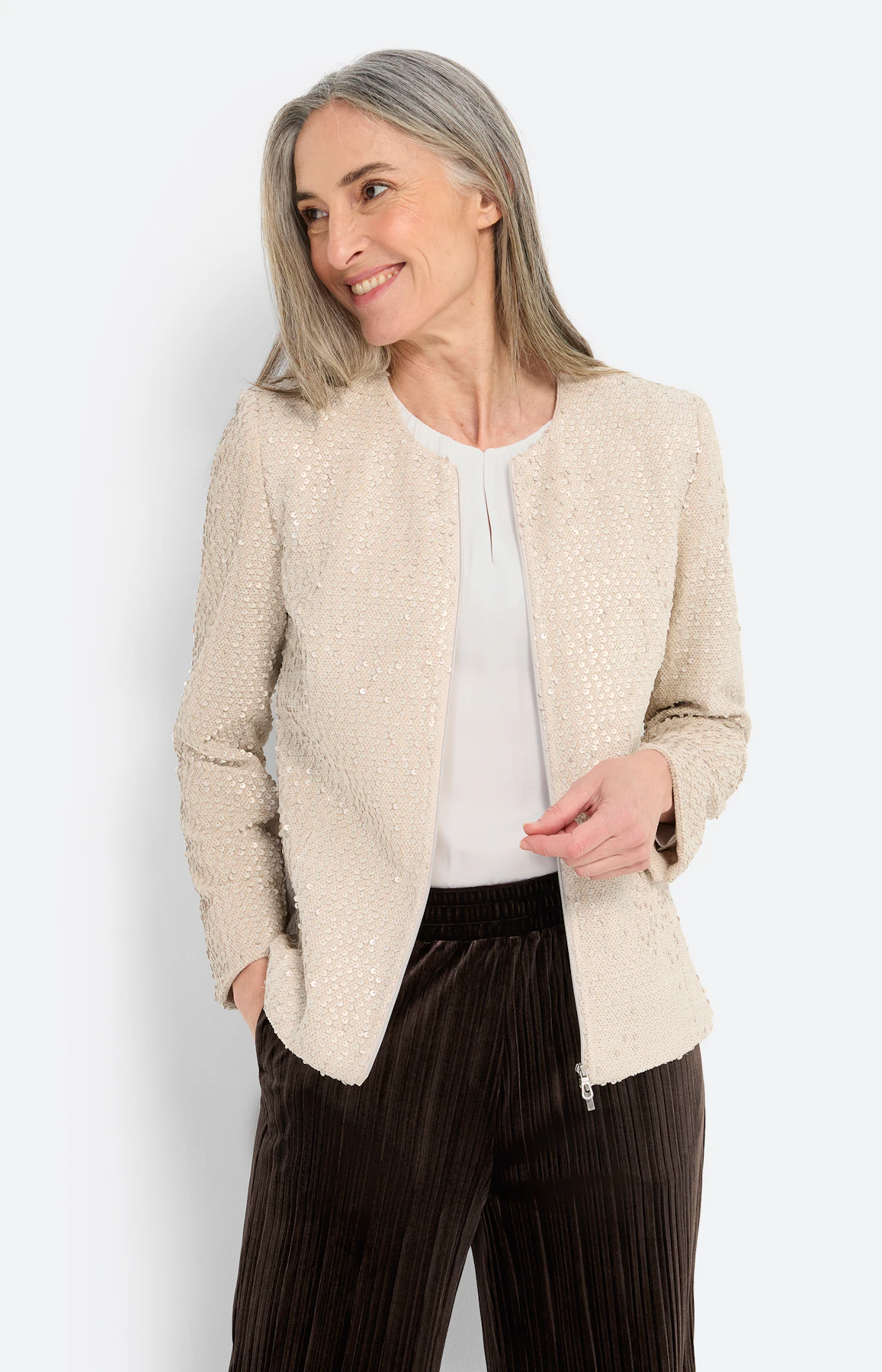 Blazer met pailletten, beige