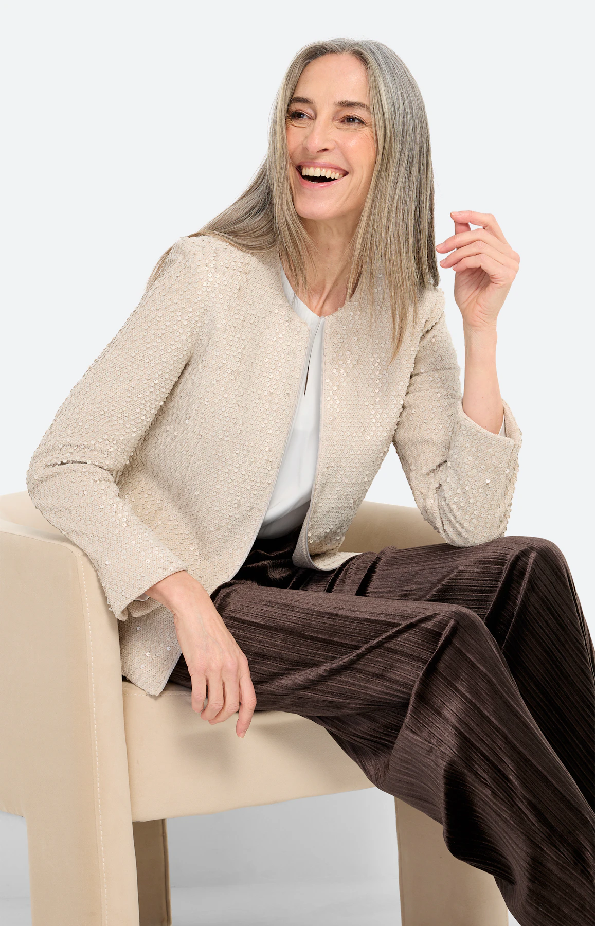 Blazer met pailletten, beige