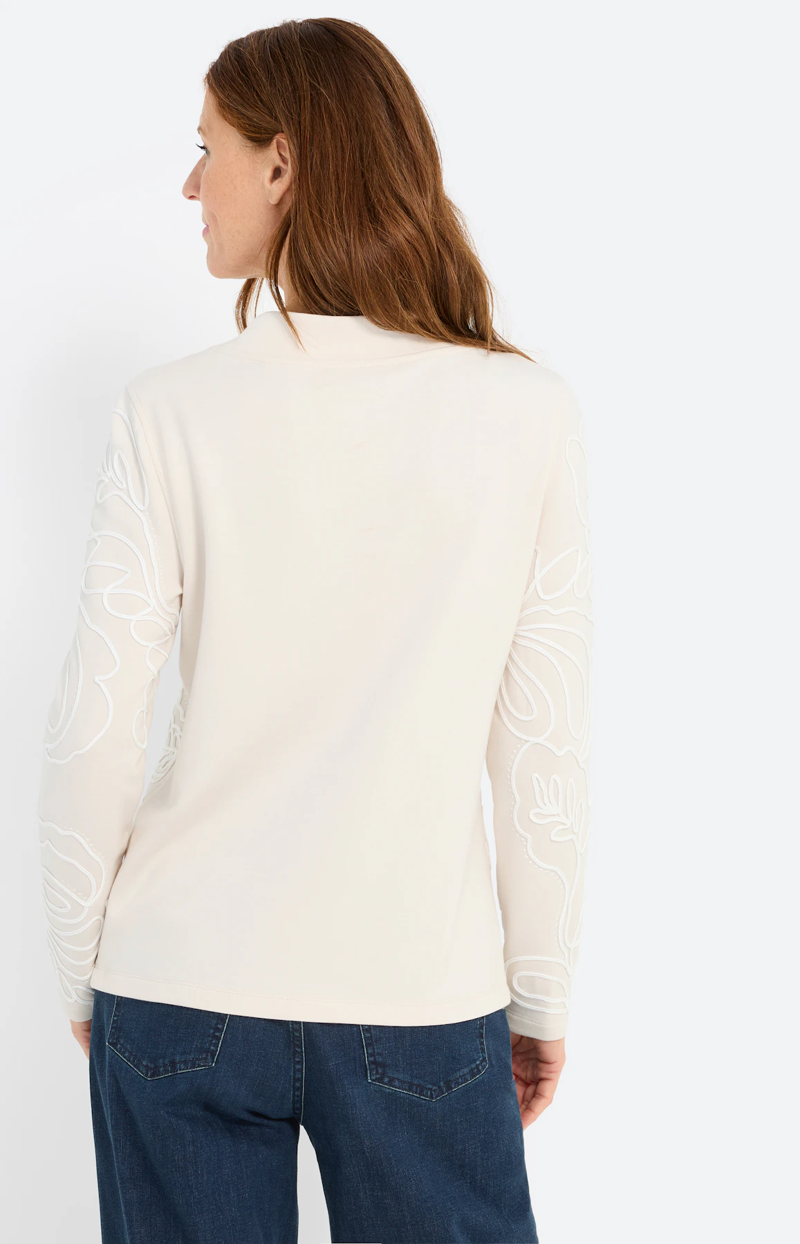 Sweatshirt met bloemborduursel, beige