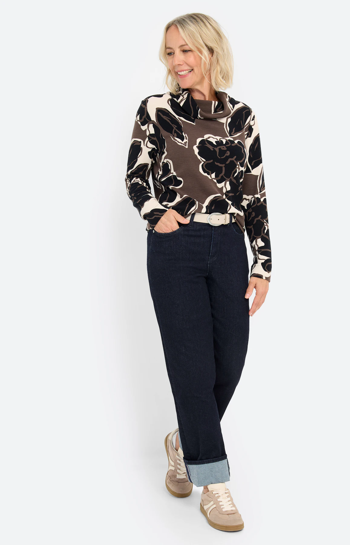 Sweatshirt met gebloemde print, taupe