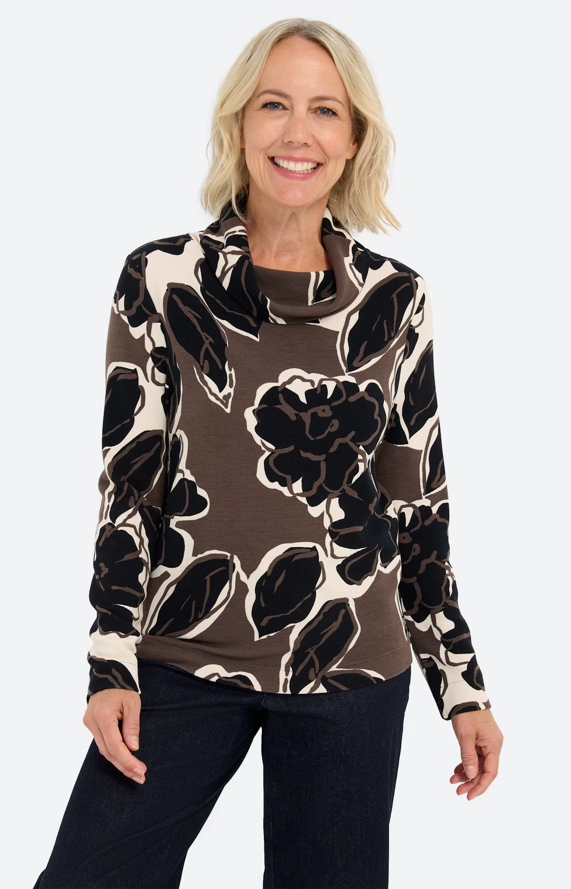 Sweatshirt met gebloemde print, taupe