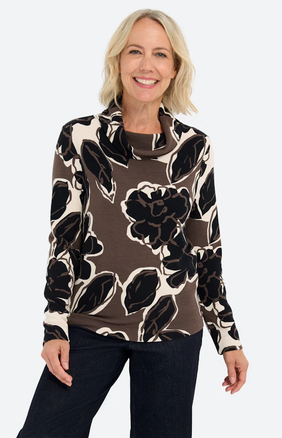 Sweatshirt mit floralem Print, taupe