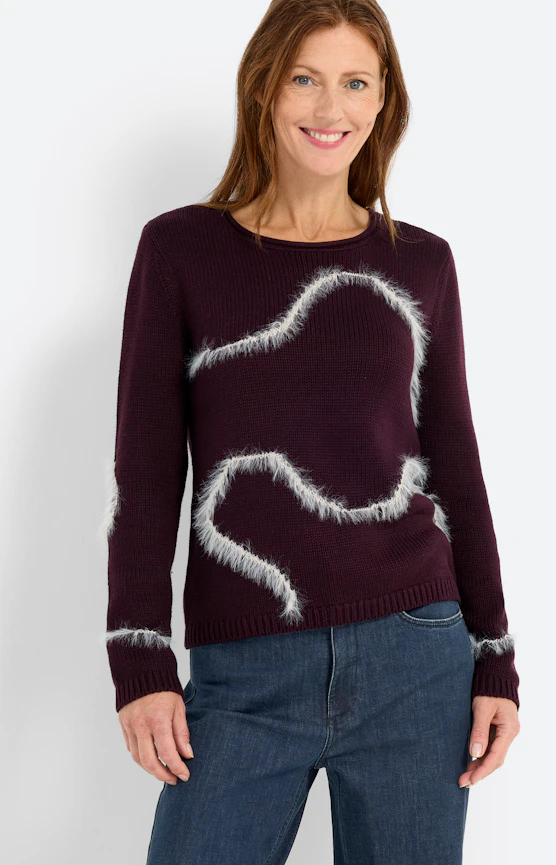 Pullover mit haarigem Muster, aubergine