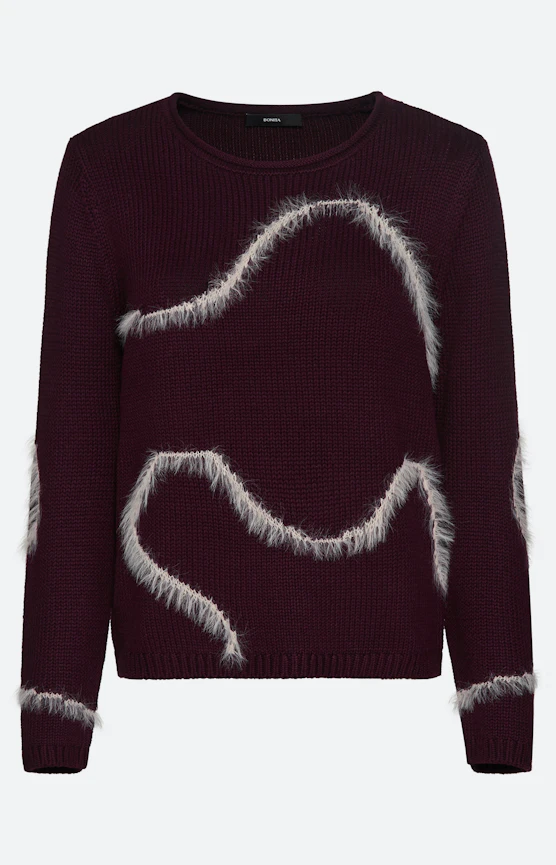 Pullover mit haarigem Muster, aubergine