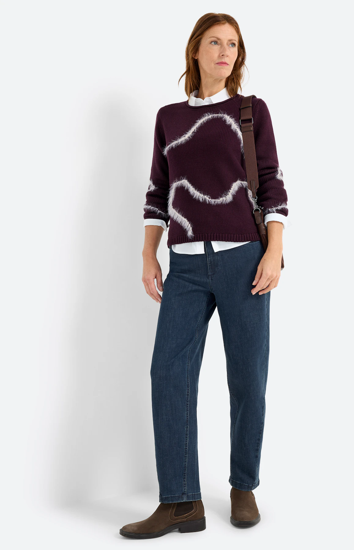 Trui met harig motief, aubergine