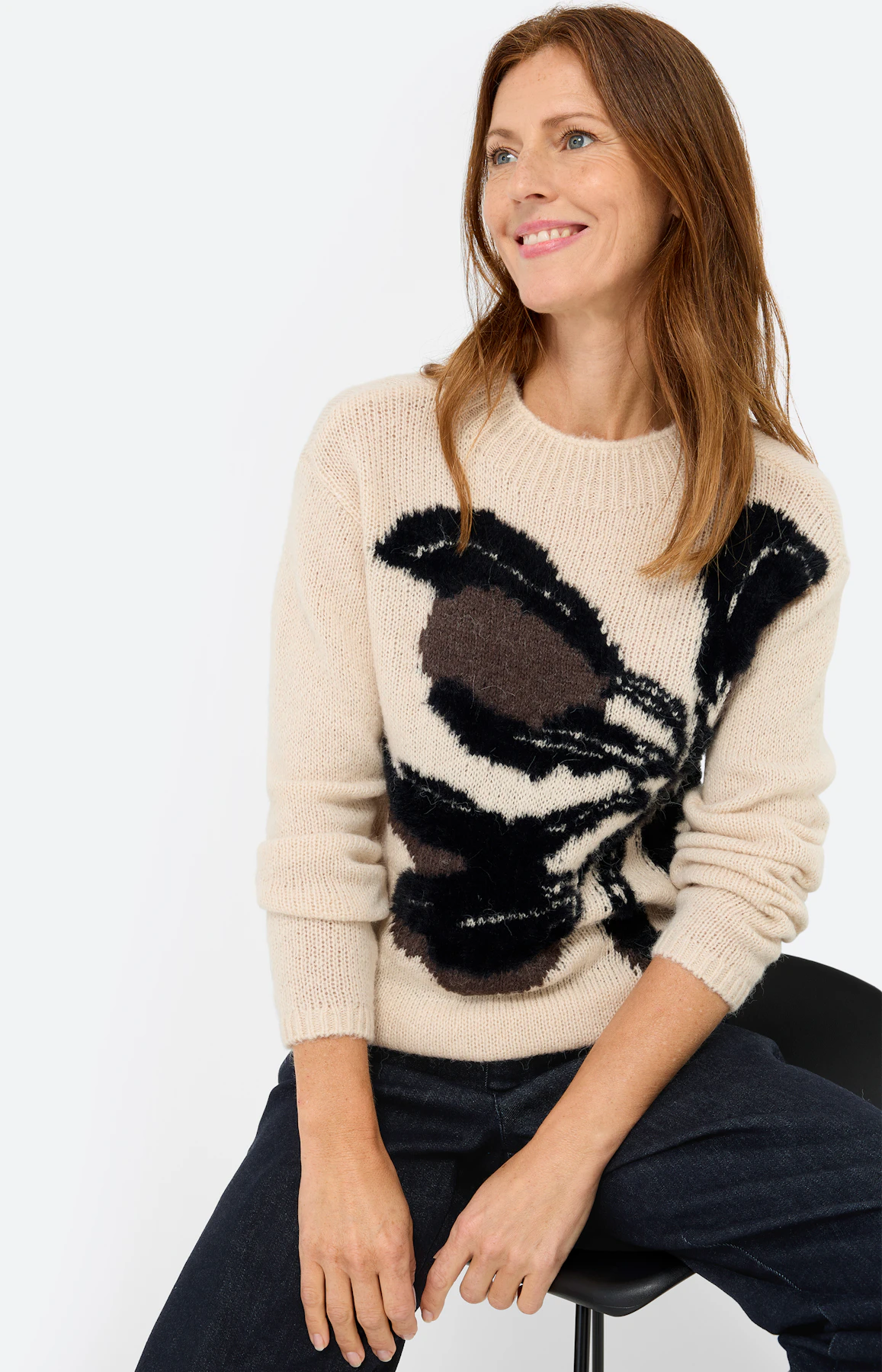 Trui met bloemmotief, beige