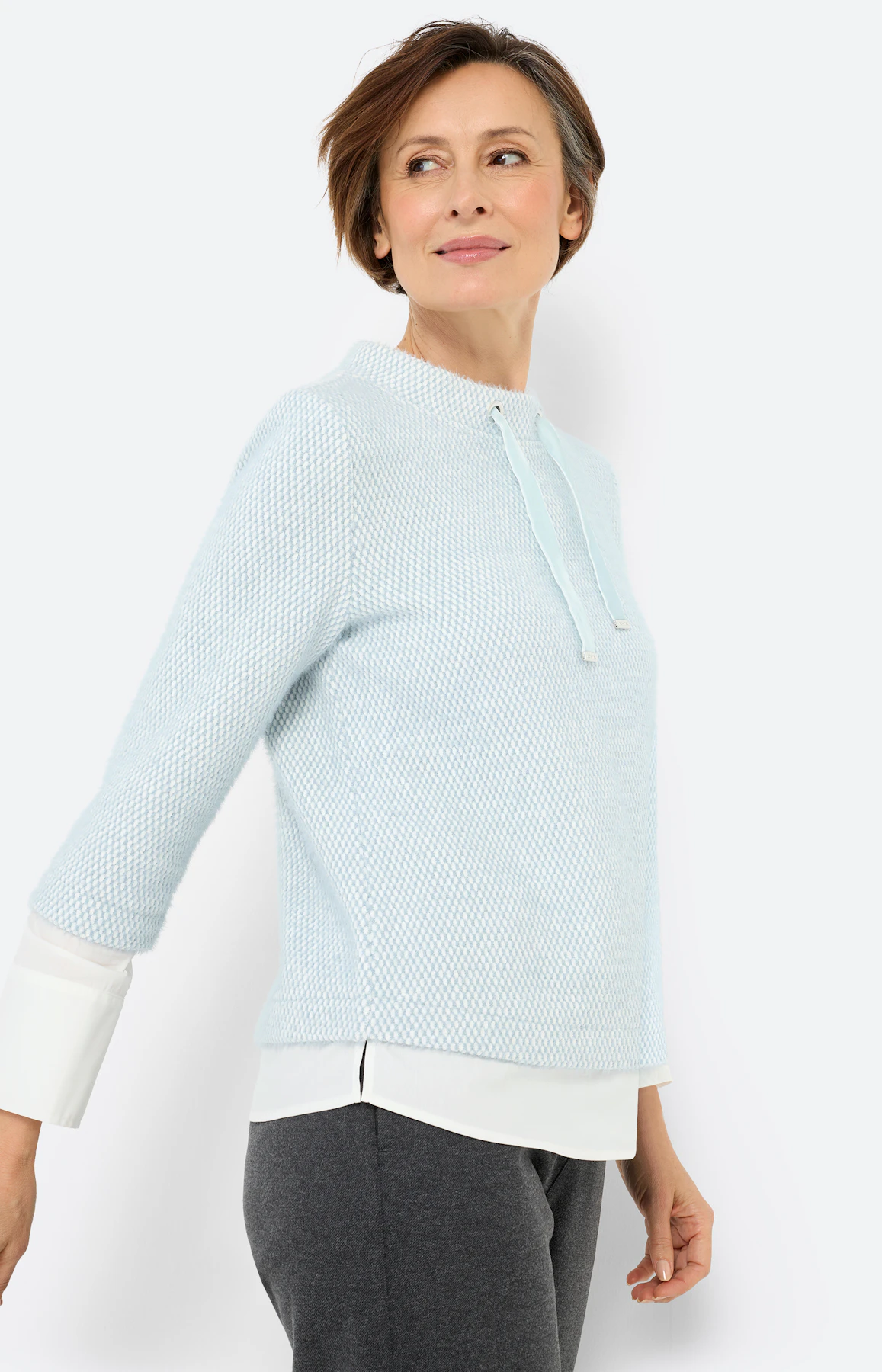 Sweatshirt met blouse-inzet, mint