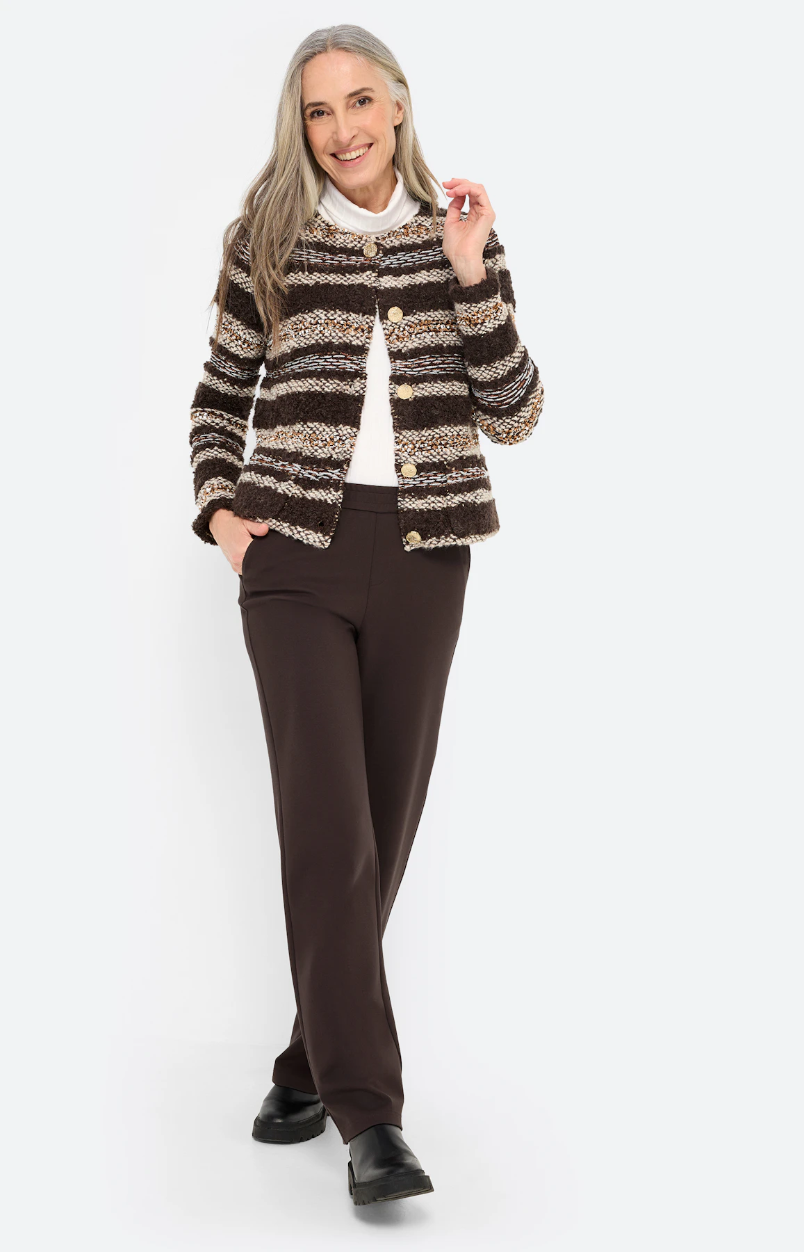 Cardigan met boucléstructuur, bruin