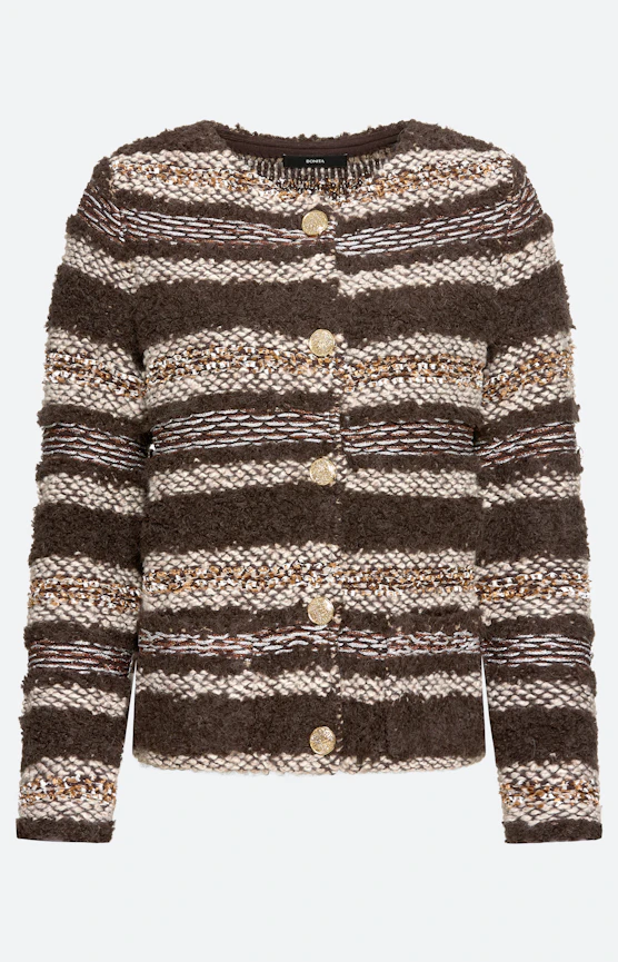 Cardigan met boucléstructuur, bruin