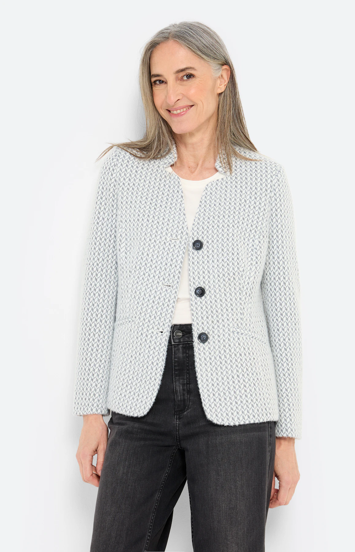 Blazer met harige structuur, donkergrijs