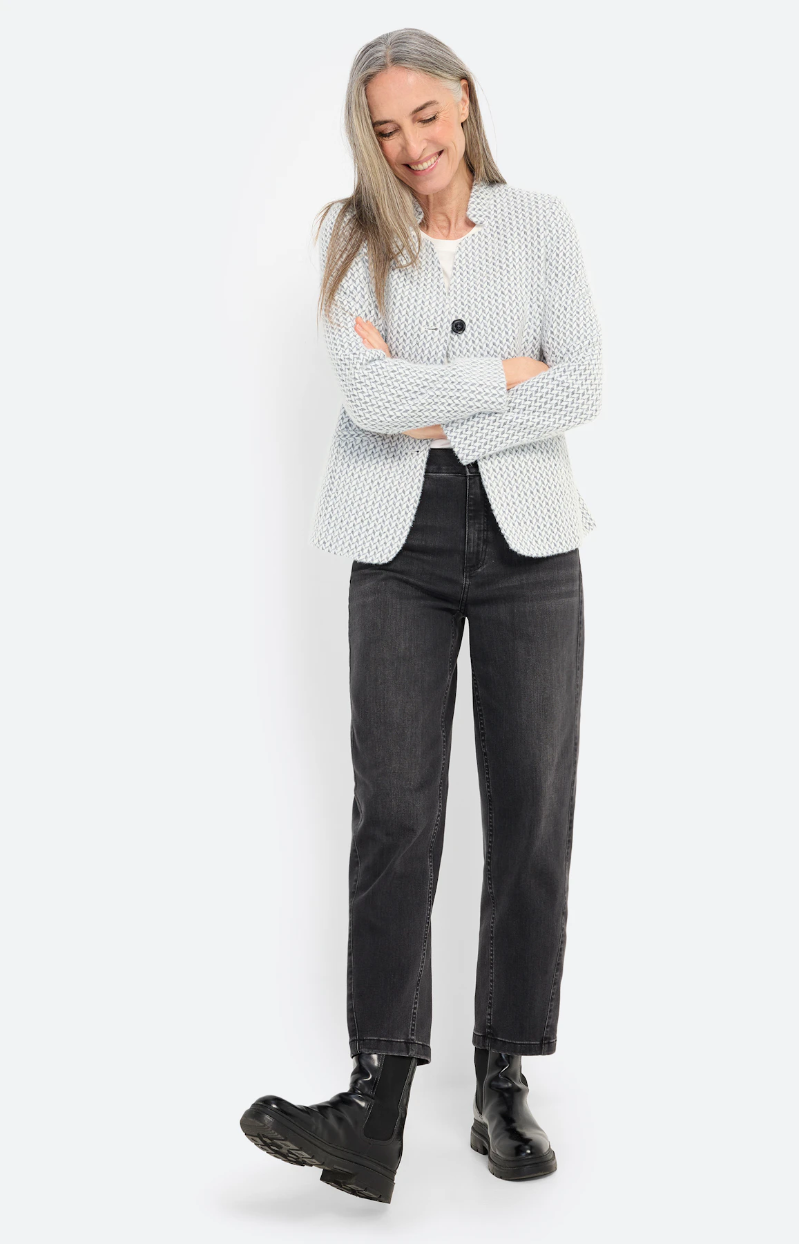 Blazer met harige structuur, donkergrijs