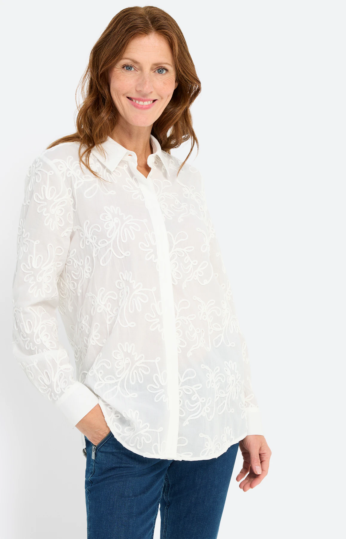 Blouse met tape-borduursel, wit