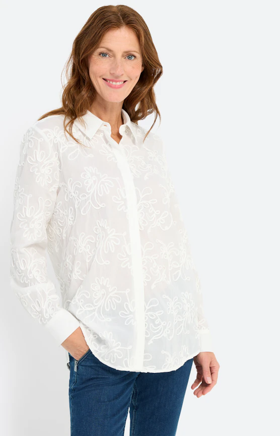 Blouse met tape-borduursel, wit