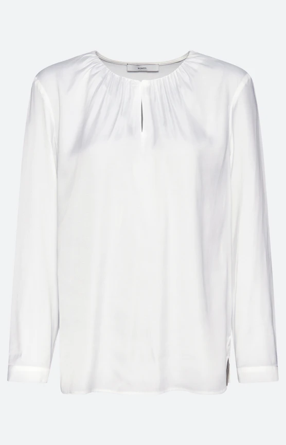 Blouse met geplooide halslijn, wit