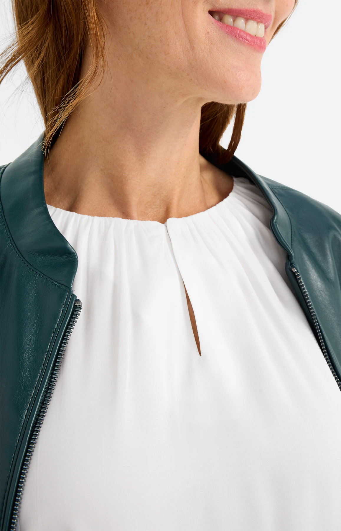 Blouse met geplooide halslijn, wit