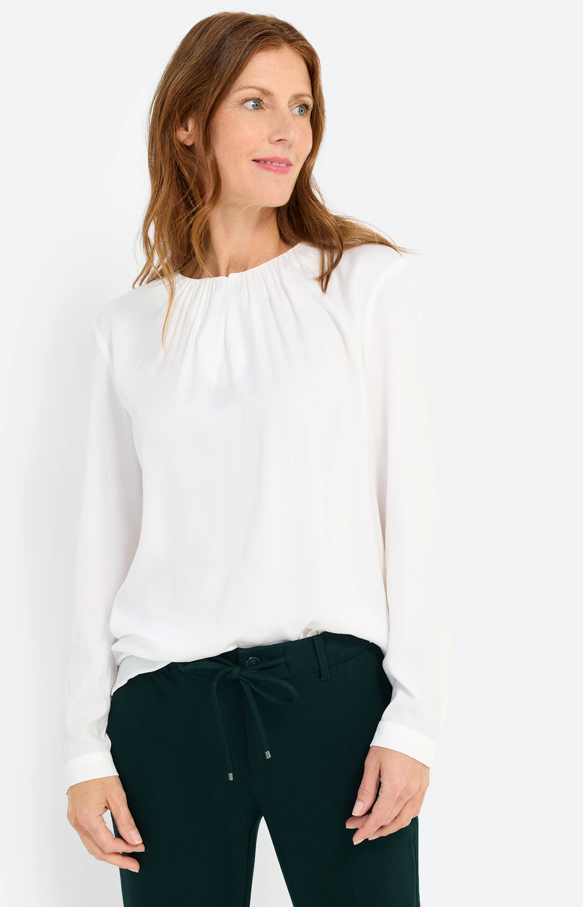 Blouse met geplooide halslijn, wit