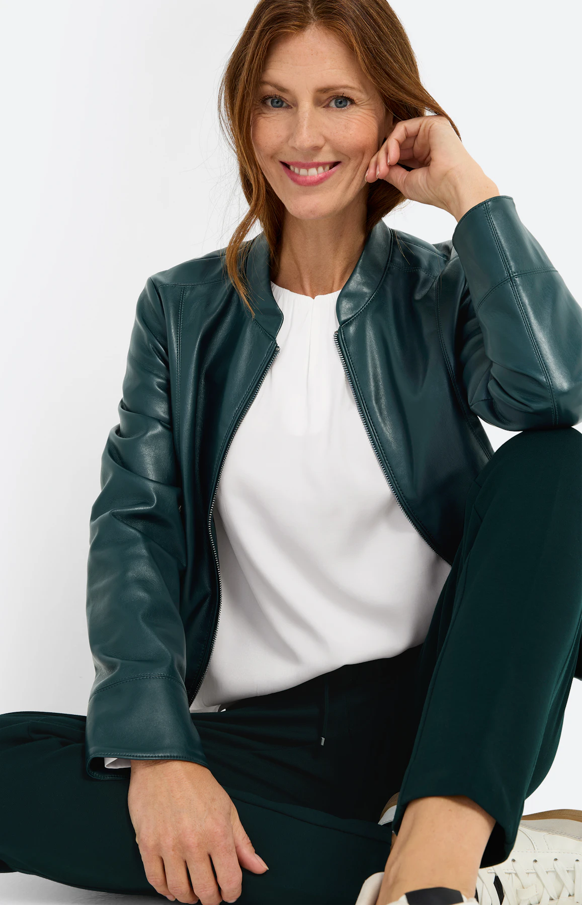Blouse met geplooide halslijn, wit