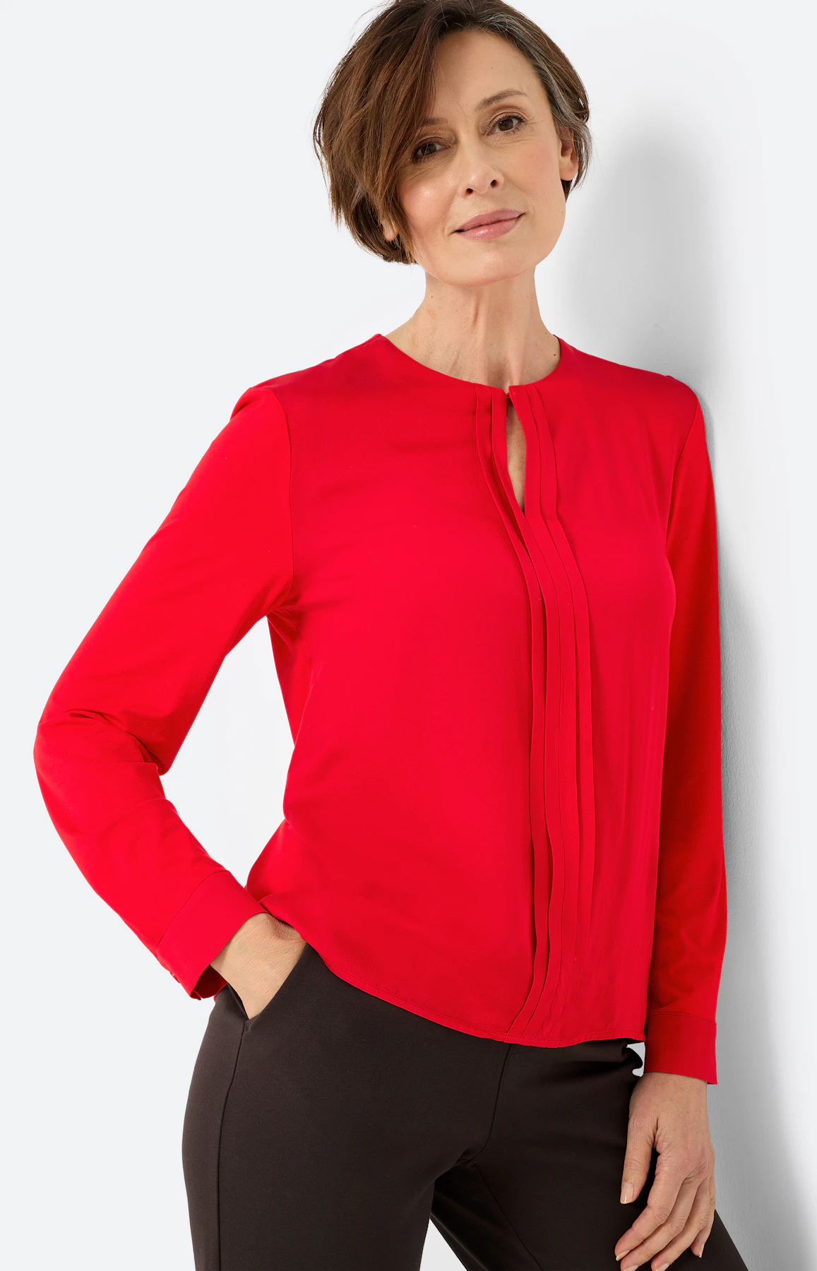 Blouse in een mix van materialen, rood