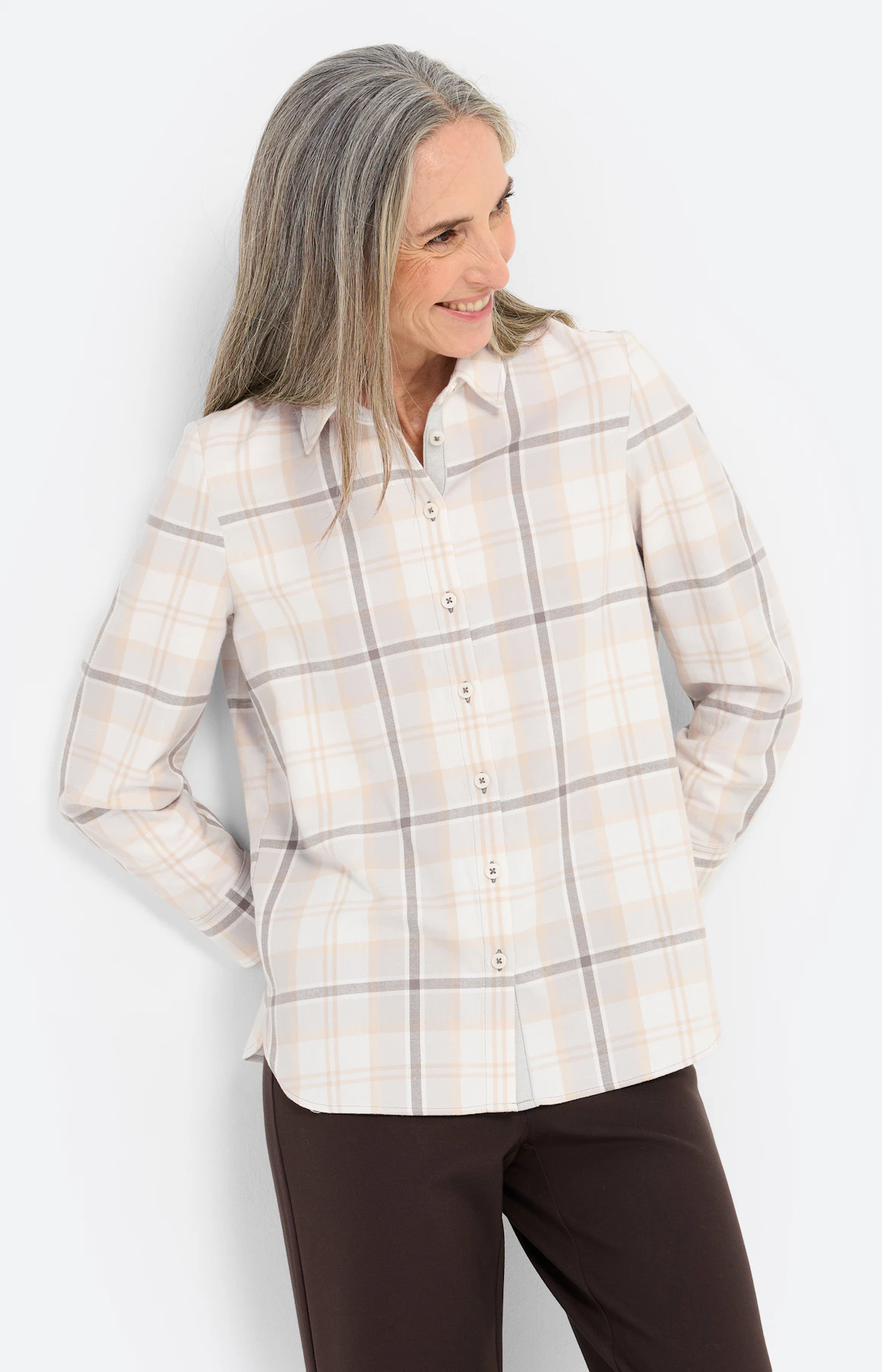 Overhemdblouse met ruitmotief, wit