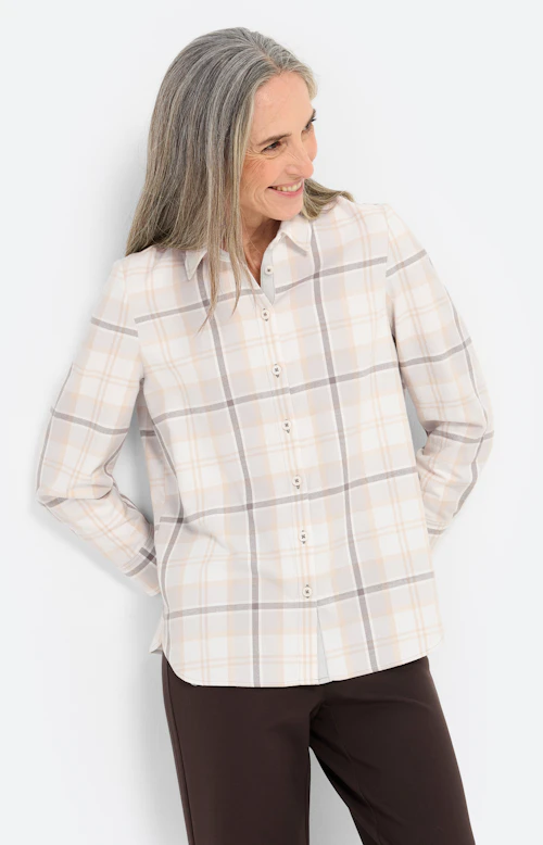 Overhemdblouse met ruitmotief, wit