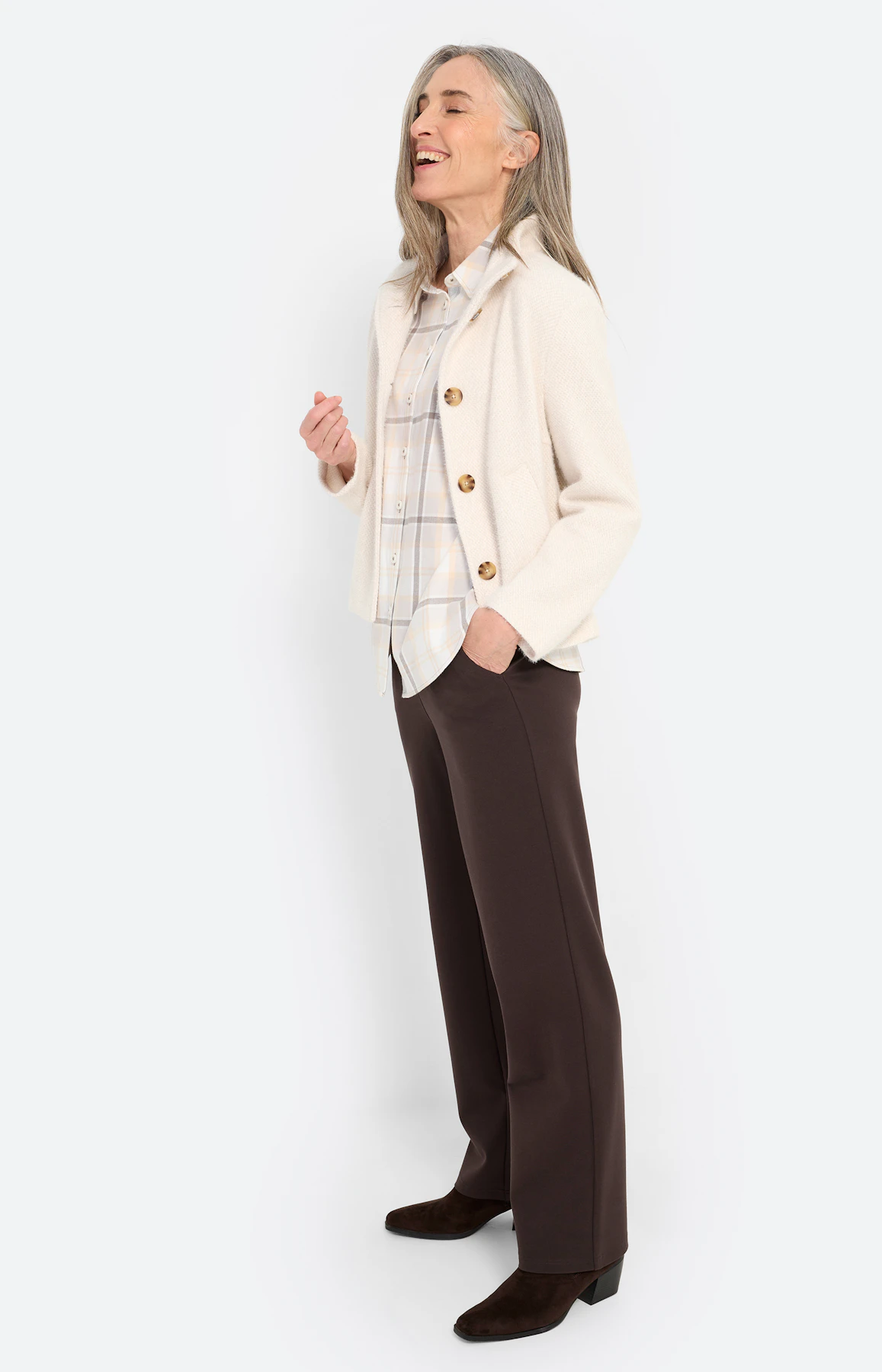 Overhemdblouse met ruitmotief, wit