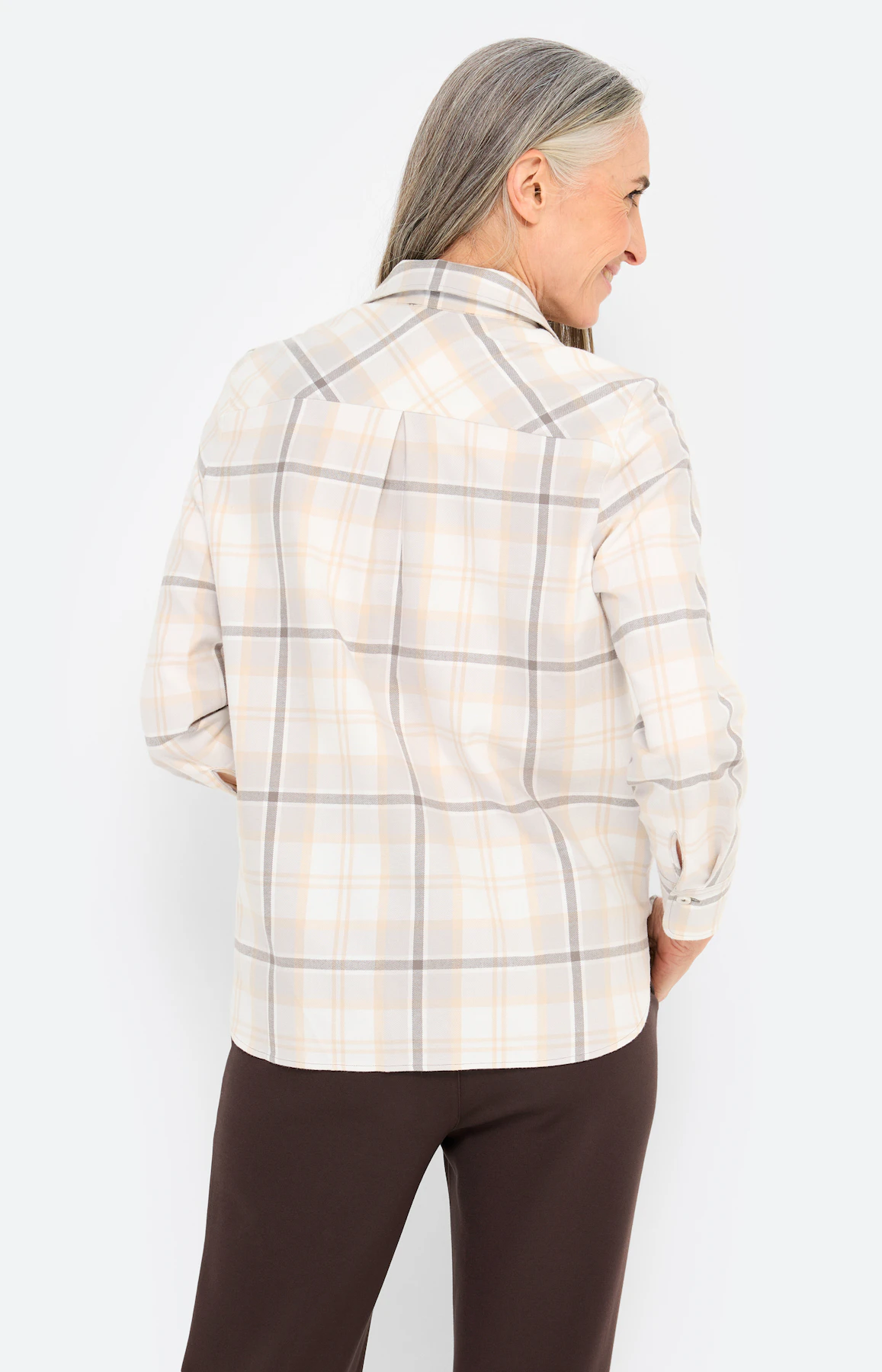 Overhemdblouse met ruitmotief, wit