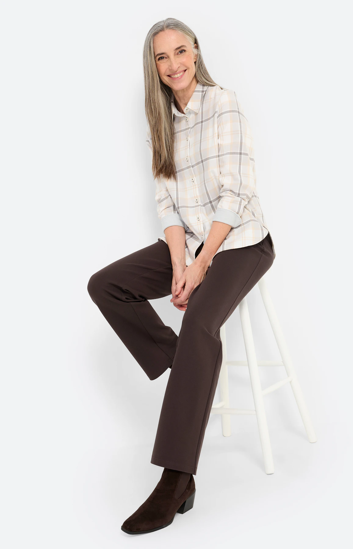 Overhemdblouse met ruitmotief, wit
