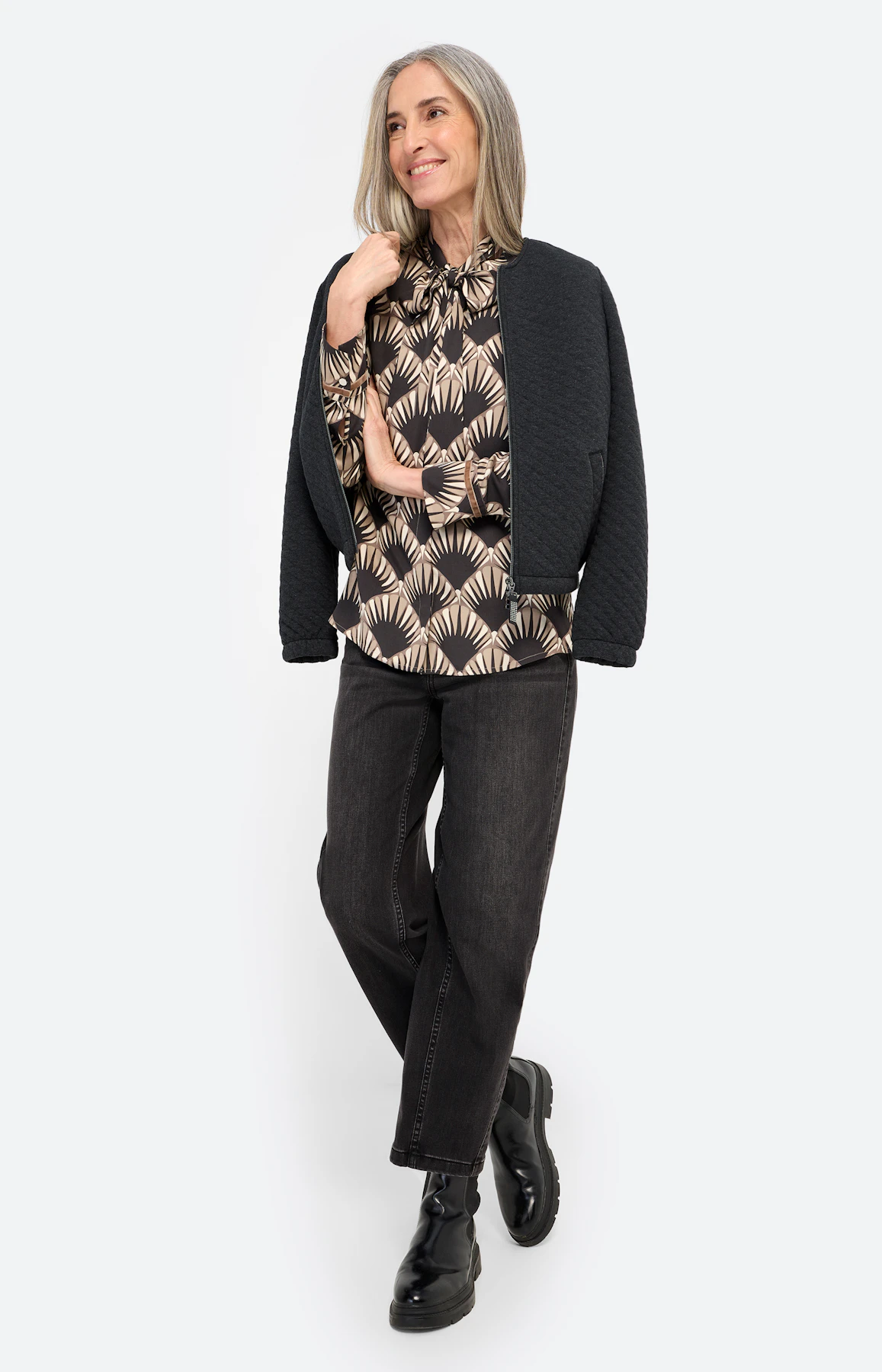 Blouse met kraagstrik, nude