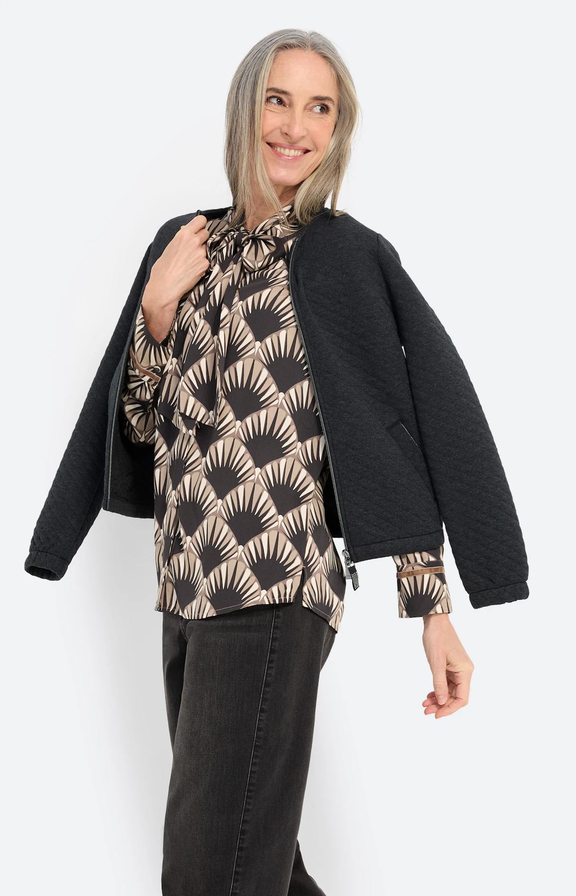 Blouse met kraagstrik, nude