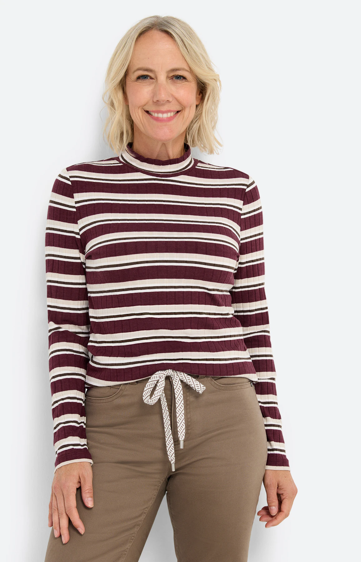 Shirt met streepdessin, wijnrood
