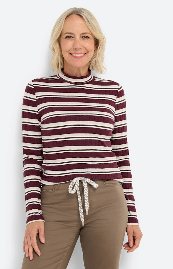 Langarmshirt mit Streifenmuster, weinrot